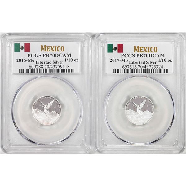 Lot of 2016-2017-Mo Mexico Proof 1/10 oz Silver Libertad Coins PCGS PR70DCAM