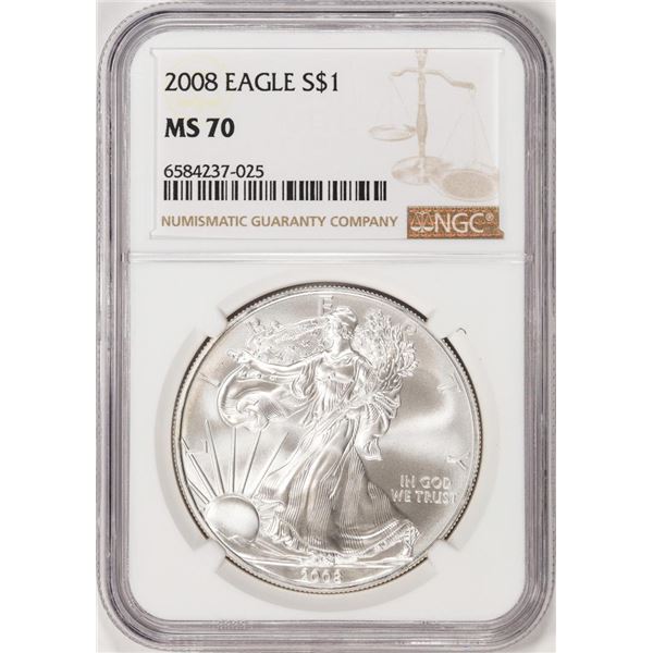 2008 $1 American Silver Eagle Coin NGC MS70