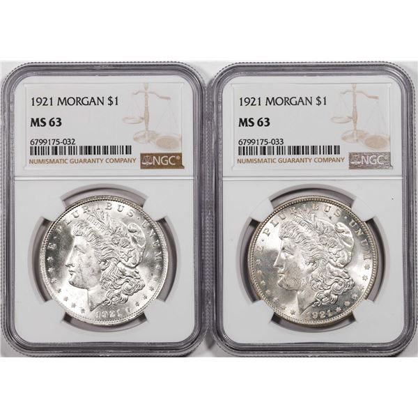 Lot of (2) 1921 $1 Morgan Silver Dollar Coins NGC MS63