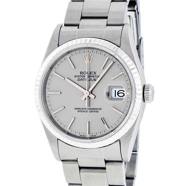 Rolex Men's Stainless Steel Gray Index Datejust Wristwatch