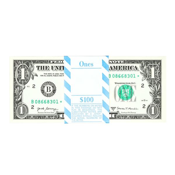 Pack of (100) Consecutive 2017A $1 Federal Reserve STAR Notes New York