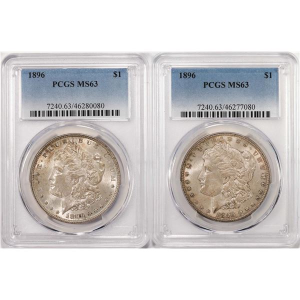 Lot of (2) 1896 $1 Morgan Silver Dollar Coins PCGS MS63