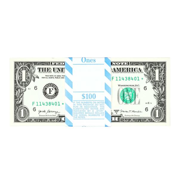 Pack of (100) Consecutive 2017A $1 Federal Reserve STAR Notes Atlanta