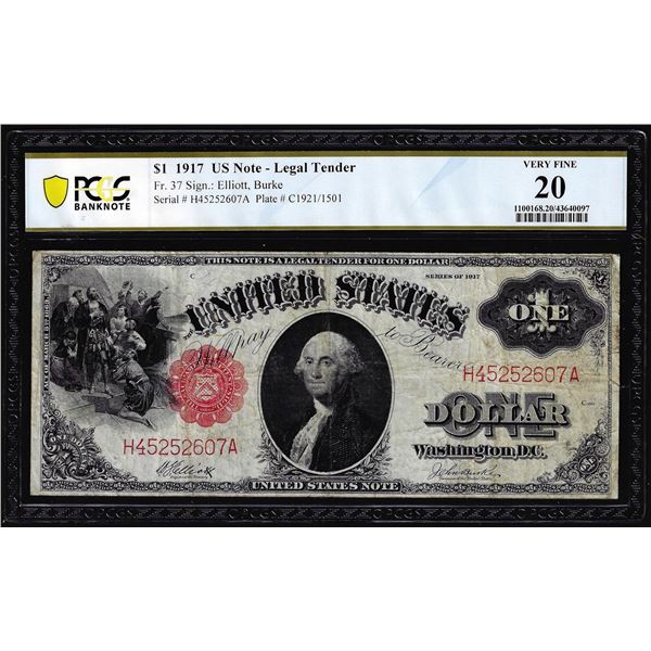 1917 $1 Legal Tender Note Fr.37 PCGS Very Fine 20