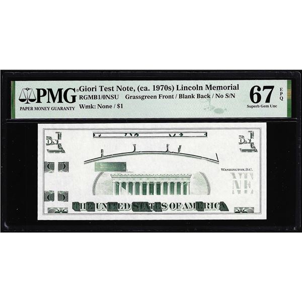 Circa 1970's Lincoln Memorial Giori Test Note PMG Superb Gem Uncirculated 67EPQ