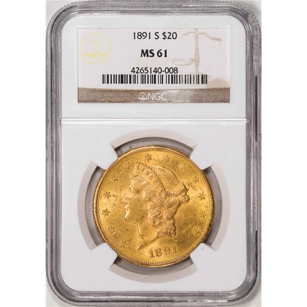 1891-S $20 Liberty Head Double Eagle Gold Coin NGC MS61