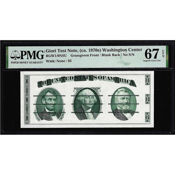 Circa 1970's Washington Center Giori Test Note PMG Superb Gem Uncirculated 67EPQ