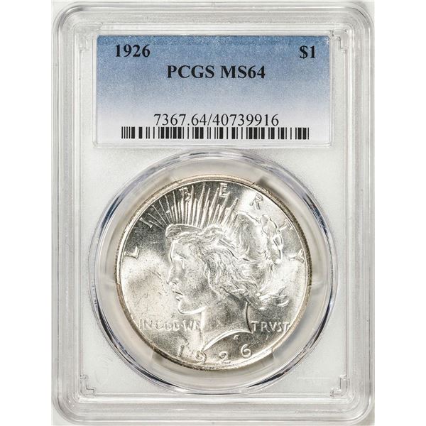 1926 $1 Peace Silver Dollar Coin PCGS MS64