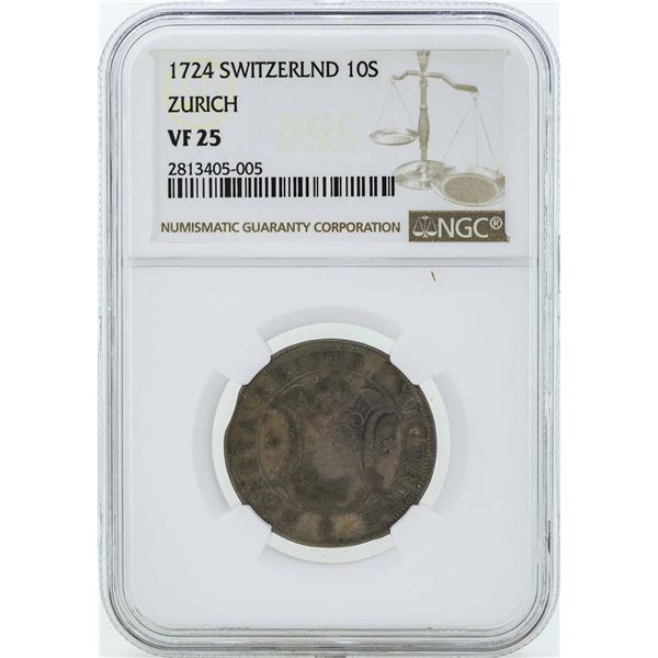 1724 Switzerland 10 Schweiz Coin NGC VF25