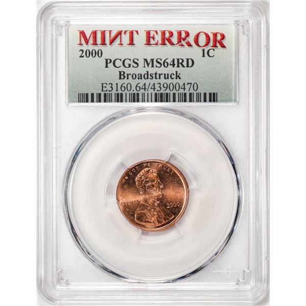 2000 Lincoln Memorial Cent Coin Mint Error Broadstruck PCGS MS64RD