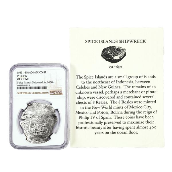 Spice Islands Shipwreck (1621-30)MO Mexico 8 Reales Philip IV Silver Coin NGC Genuine