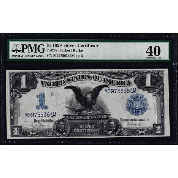 1899 $1 Black Eagle Silver Certificate Note Fr.232 PMG Extremely Fine 40