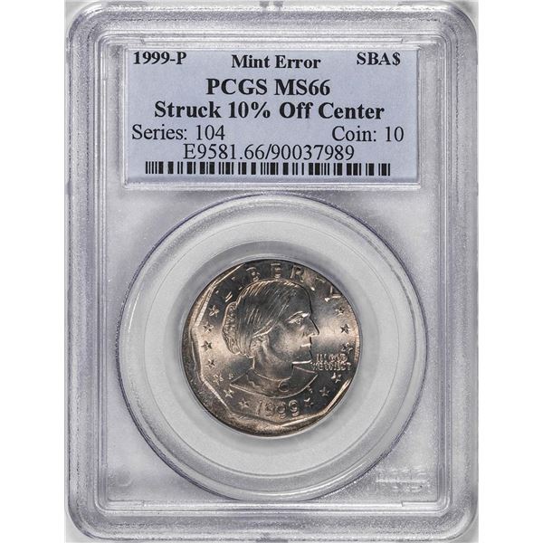 1999-P $1 Susan B Anthony Dollar Coin Mint ERROR Coin Struck 10% Off-Center PCGS MS66