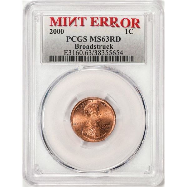 2000 Lincoln Memorial Cent Coin Mint Error Broadstruck PCGS MS63RD