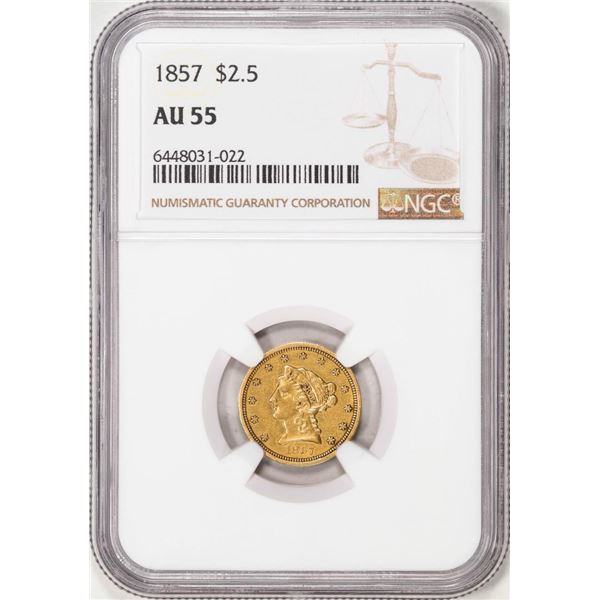 1857 $2 1/2 Liberty Head Quarter Eagle Gold Coin NGC AU55