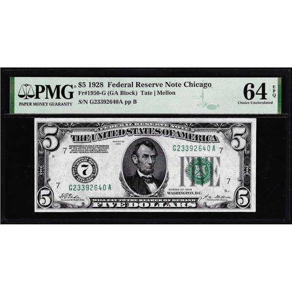 1928 $5 Federal Reserve Note Fr.1950-G PMG Choice Uncirculated 64EPQ