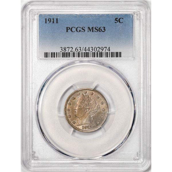 1911 Liberty V Nickel Coin PCGS MS63