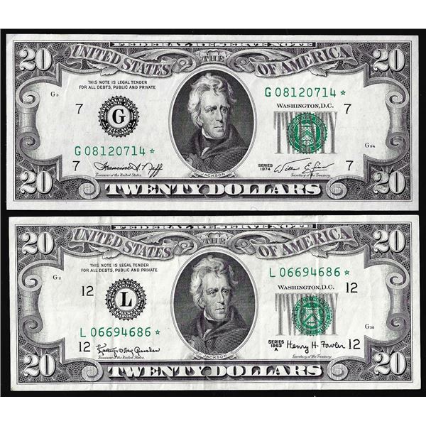 Lot of 1963A & 1974 $20 Federal Reserve Star Notes