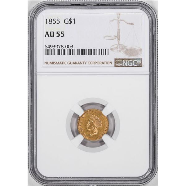 1855 $1 Liberty Head Gold Dollar Coin NGC AU55