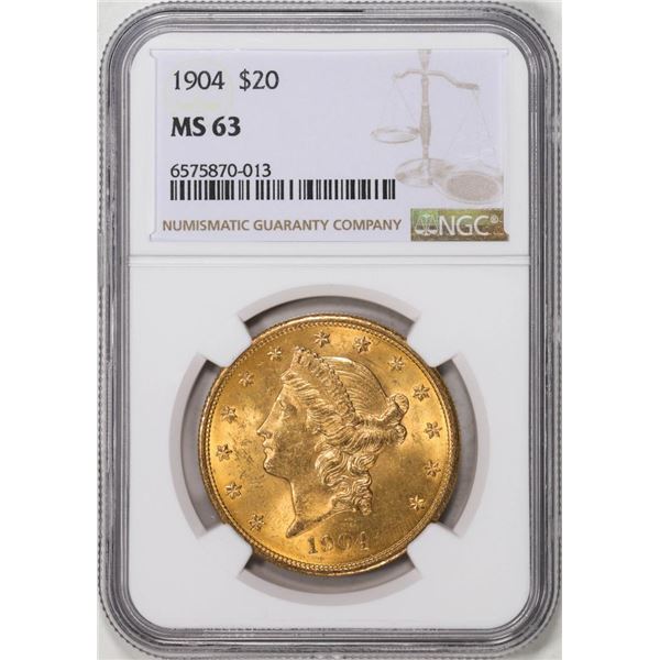 1904 $20 Liberty Head Eagle Gold Coin NGC MS63