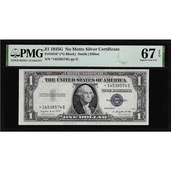 1935G $1 Silver Certificate STAR Note Fr.1616* PMG Superb Gem Uncirculated 67EPQ