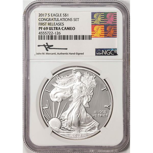 2017-S $1 American Silver Eagle Coin NGC PF69 Ultra Cameo Congratulations Mercanti