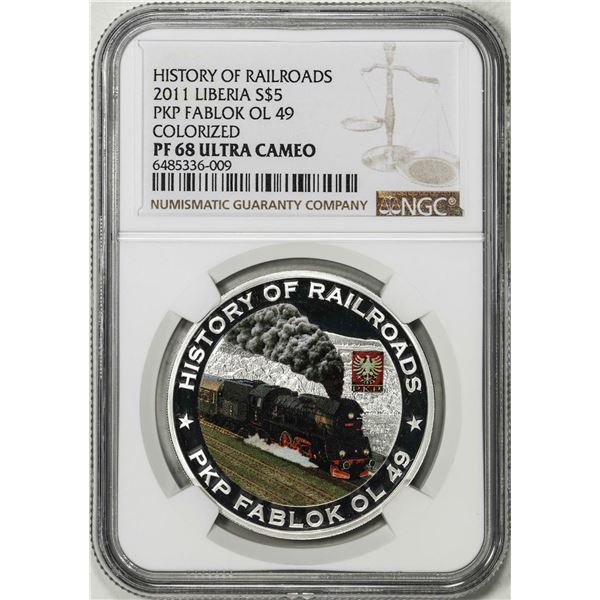 2011 Liberia $5 History of Railroads PKP Fablok OL 49 Silver Coin NGC PF68 Ultra Cameo