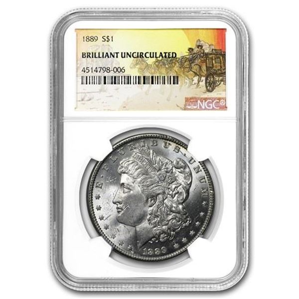 RARE 1889 Stage Coach Silver Morgan Dollar BU NGC
