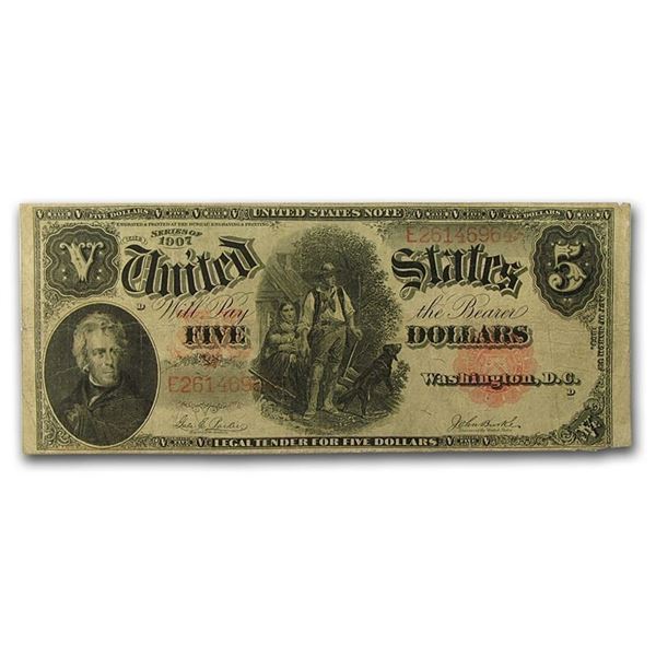 1907 $5.00 Legal Tender Woodchopper VF