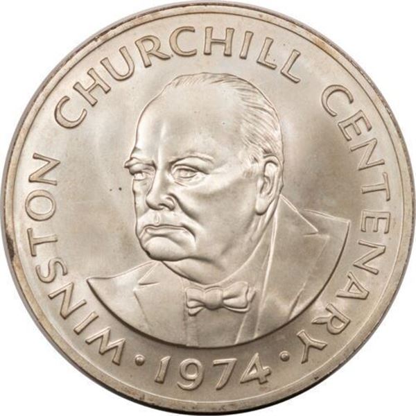 1974 TURKS & CAICOS 20 CROWNS SILVER, CHURCHILL, MATTE BU, 1.1509 ASW