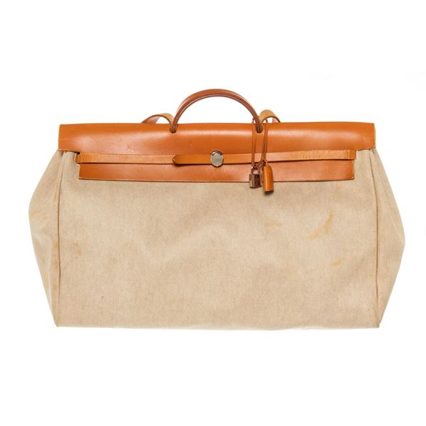 Hermes GM shoulder bag beige fabric