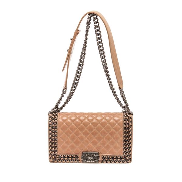 Chanel Medium Boy Flap Shoulder Bag beige / dusty pink leather