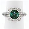 Image 1 : 14K White Gold 3.65 ctw Cushion Checkerboard Green Tourmaline & Diamond Halo Rin