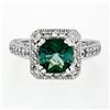 Image 4 : 14K White Gold 3.65 ctw Cushion Checkerboard Green Tourmaline & Diamond Halo Rin