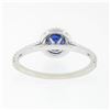 Image 6 : Petite 14K White Gold 1.01 ctw Round Sapphire Solitaire Diamond Halo Promise Rin