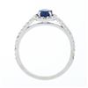 Image 7 : Petite 14K White Gold 1.01 ctw Round Sapphire Solitaire Diamond Halo Promise Rin