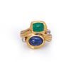 Image 1 : Vintage 18k Yellow Gold Sugarloaf Emerald & Sapphire Ring