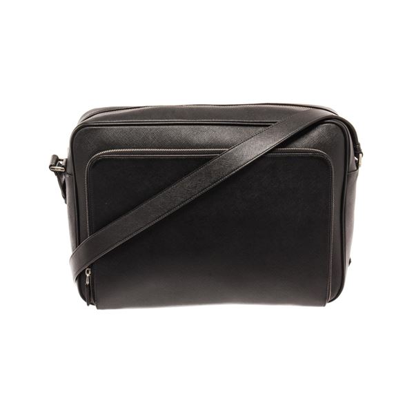Prada Square Zip Around messenger bag black leather