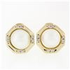 Image 1 : Vintage 14K Yellow Gold Mabe Pearl & Diamond Octagon Large Button Clip Earrings