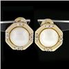 Image 6 : Vintage 14K Yellow Gold Mabe Pearl & Diamond Octagon Large Button Clip Earrings