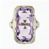 Image 4 : Antique Art Deco 14k White Gold Faceted Purple Stone Etched Filigree Dinner Ring