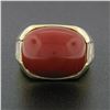 Image 3 : Vintage 18K Yellow Gold FINE GIA Cabochon Orangy Red Coral Baguette Diamond Ring