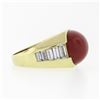Image 6 : Vintage 18K Yellow Gold FINE GIA Cabochon Orangy Red Coral Baguette Diamond Ring