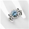 Image 3 : Fancy Vintage 14K White Gold 2.85 ctw Round Aquamarine Diamond Dome Cocktail Rin