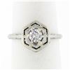 Image 1 : Antique Art Deco 18k White Gold 0.36 ctw Round Diamond Solitaire Open Hexagon Ri