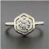 Image 2 : Antique Art Deco 18k White Gold 0.36 ctw Round Diamond Solitaire Open Hexagon Ri