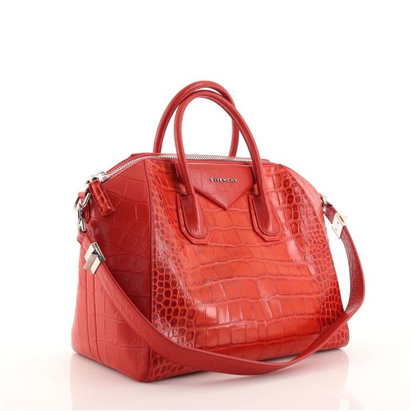 Givenchy Antigona Bag Crocodile Embossed Leather Medium Shoulder Bag Red Crocodi