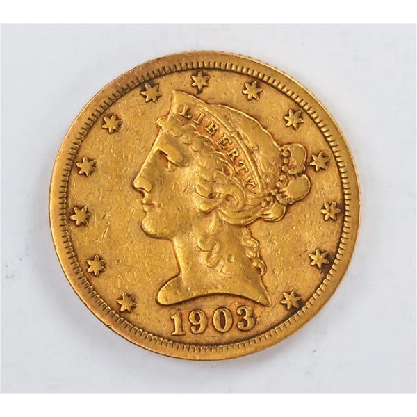 1903-S  $5 Liberty Head Half Eagle Gold Coin VF