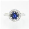 Image 4 : 18k White Gold 1.55 ctw Round Blue Sapphire Solitaire & Diamond Halo Cluster Rin