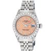 Image 2 : Rolex Ladies Stainless Steel Quickset Salmon Dial Diamond Lugs Date Wristwatch